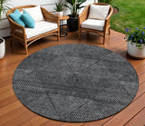 8' Charcoal Gray And Silver Round Geometric Washable Indoor Outdoor Area Rug