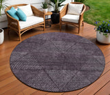 8' Eggplant Purple And Gray Round Geometric Washable Indoor Outdoor Area Rug