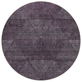 8' Eggplant Purple And Gray Round Geometric Washable Indoor Outdoor Area Rug