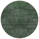 8' Fern Green And Emerald Round Geometric Washable Indoor Outdoor Area Rug