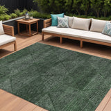 8' X 10' Fern Green And Emerald Geometric Washable Indoor Outdoor Area Rug