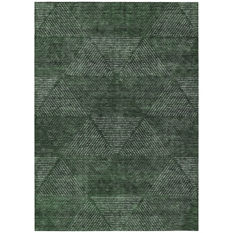 8' X 10' Fern Green And Emerald Geometric Washable Indoor Outdoor Area Rug