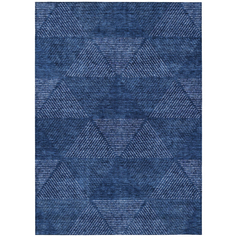 3' X 5' Navy Blue And Sky Blue Geometric Washable Indoor Outdoor Area Rug