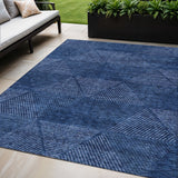 5' X 8' Navy Blue And Sky Blue Geometric Washable Indoor Outdoor Area Rug