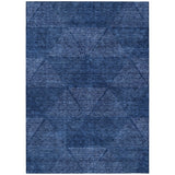 5' X 8' Navy Blue And Sky Blue Geometric Washable Indoor Outdoor Area Rug