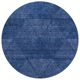 8' Navy Blue And Sky Blue Round Geometric Washable Indoor Outdoor Area Rug