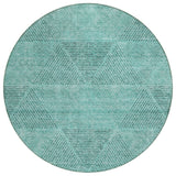 8' Teal Blue And Aqua Round Geometric Washable Indoor Outdoor Area Rug