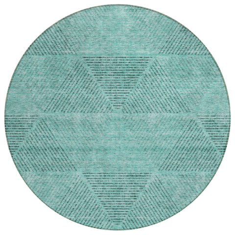 8' Teal Blue And Aqua Round Geometric Washable Indoor Outdoor Area Rug