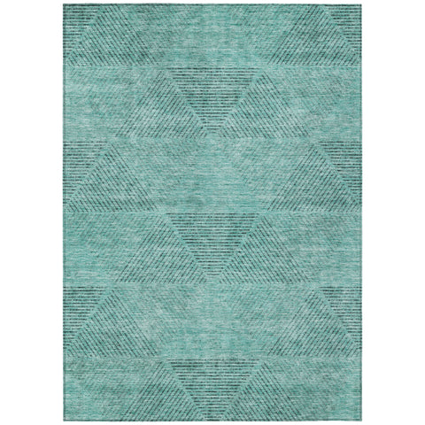 8' X 10' Teal Blue And Aqua Geometric Washable Indoor Outdoor Area Rug