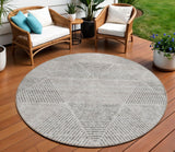 8' Taupe Brown And Ivory Round Geometric Washable Indoor Outdoor Area Rug