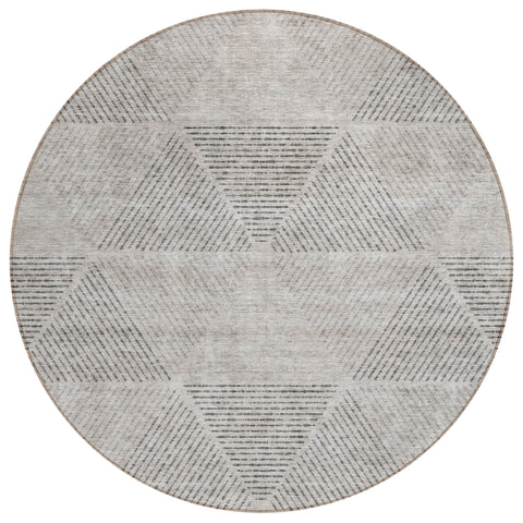 8' Taupe Brown And Ivory Round Geometric Washable Indoor Outdoor Area Rug