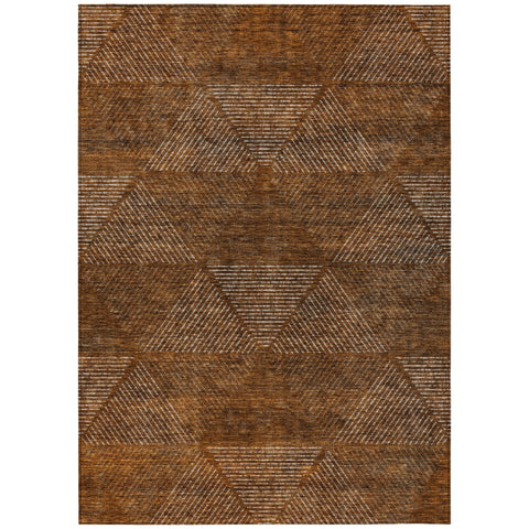 8' X 10' Terra Cotta Copper And Beige Geometric Washable Indoor Outdoor Area Rug