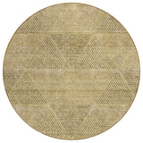 8' Wheat And Beige Round Geometric Washable Indoor Outdoor Area Rug
