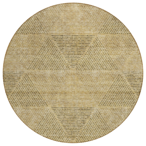 8' Wheat And Beige Round Geometric Washable Indoor Outdoor Area Rug