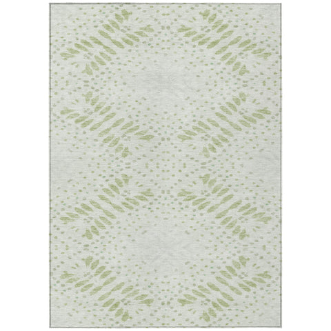 5' X 8' Artichoke Green And Fern Green Floral Washable Indoor Outdoor Area Rug