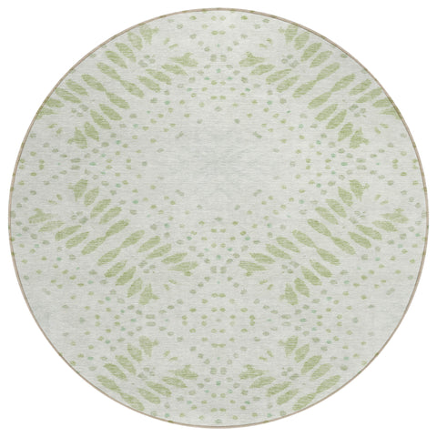 8' Artichoke Green And Fern Green Round Floral Washable Indoor Outdoor Area Rug