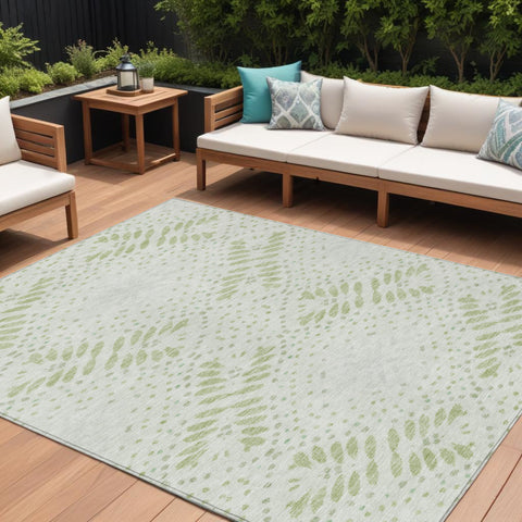 8' X 10' Artichoke Green And Fern Green Floral Washable Indoor Outdoor Area Rug