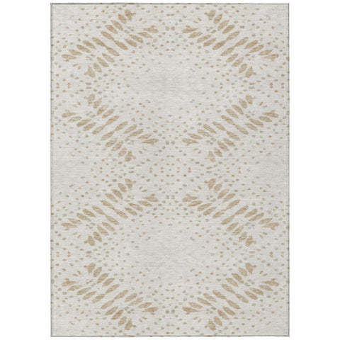 3' X 5' Beige Taupe And Tan Floral Washable Indoor Outdoor Area Rug