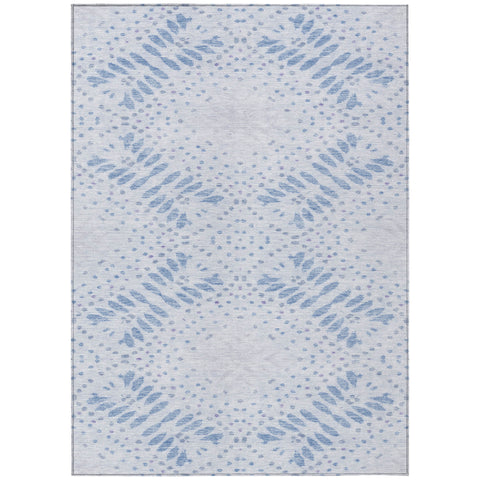 3' X 5' Denim Blue And Sky Blue Floral Washable Indoor Outdoor Area Rug