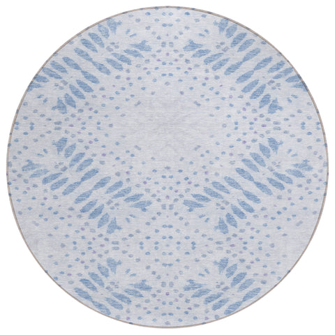 8' Denim Blue And Sky Blue Round Floral Washable Indoor Outdoor Area Rug