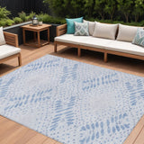 8' X 10' Denim Blue And Sky Blue Floral Washable Indoor Outdoor Area Rug