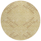 8' Gold Beige And Taupe Round Floral Washable Indoor Outdoor Area Rug