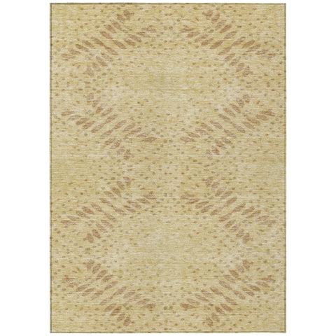 8' X 10' Gold Beige And Taupe Floral Washable Indoor Outdoor Area Rug