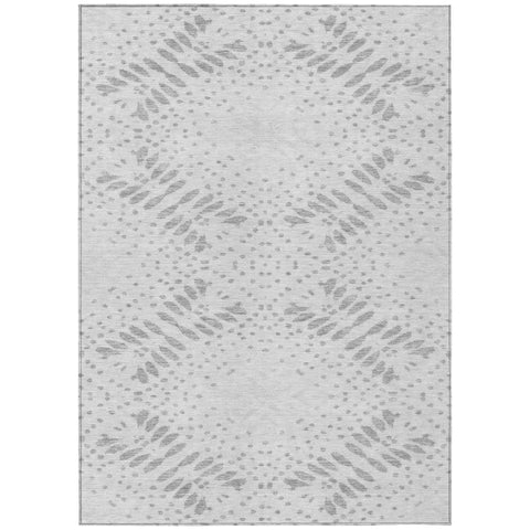 8' X 10' Gray And Silver Floral Washable Indoor Outdoor Area Rug