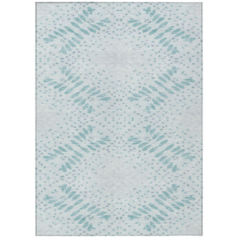 3' X 5' Teal Blue And Aqua Floral Washable Indoor Outdoor Area Rug