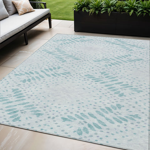 5' X 8' Teal Blue And Aqua Floral Washable Indoor Outdoor Area Rug
