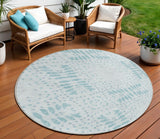8' Teal Blue And Aqua Round Floral Washable Indoor Outdoor Area Rug