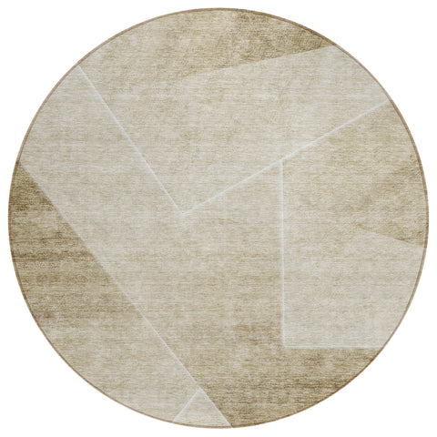 8' Beige Tan And Ivory Round Abstract Washable Indoor Outdoor Area Rug