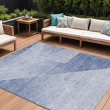 8' X 10' Navy Blue And Denim Blue Abstract Washable Indoor Outdoor Area Rug