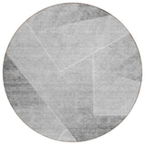 8' Gray Silver And Charcoal Round Abstract Washable Indoor Outdoor Area Rug