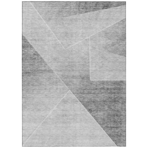 8' X 10' Gray Silver And Charcoal Abstract Washable Indoor Outdoor Area Rug
