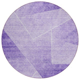 8' Purple And Ivory Round Abstract Washable Indoor Outdoor Area Rug