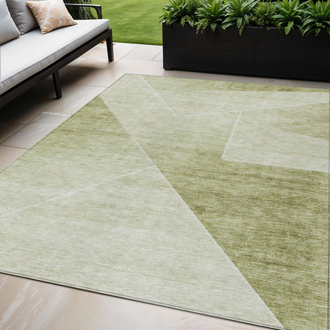 5' X 8' Sage And Artichoke Green Abstract Washable Indoor Outdoor Area Rug