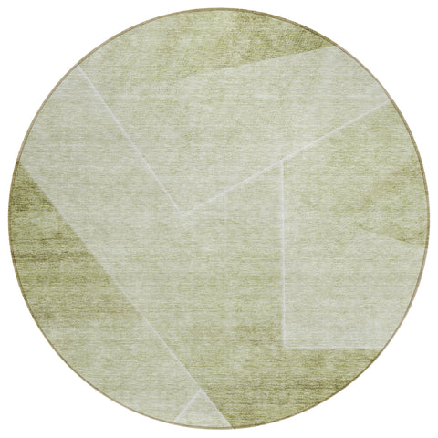 8' Sage And Artichoke Green Round Abstract Washable Indoor Outdoor Area Rug