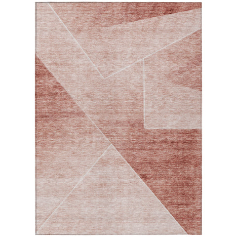 3' X 5' Salmon And Ivory Abstract Washable Indoor Outdoor Area Rug