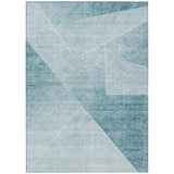 5' X 8' Teal Blue And Aqua Abstract Washable Indoor Outdoor Area Rug