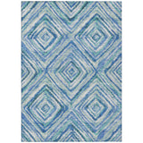 5' X 8' Denim Blue And Green Geometric Washable Indoor Outdoor Area Rug