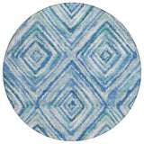 8' Denim Blue And Green Round Geometric Washable Indoor Outdoor Area Rug
