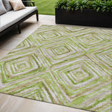 5' X 8' Artichoke Green And Brown Geometric Washable Indoor Outdoor Area Rug