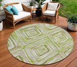 8' Artichoke Green And Brown Round Geometric Washable Indoor Outdoor Area Rug