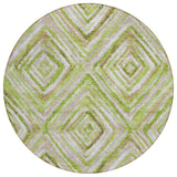 8' Artichoke Green And Brown Round Geometric Washable Indoor Outdoor Area Rug