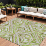 8' X 10' Artichoke Green And Brown Geometric Washable Indoor Outdoor Area Rug