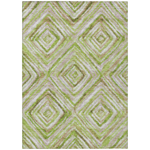 8' X 10' Artichoke Green And Brown Geometric Washable Indoor Outdoor Area Rug