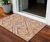3' X 5' Orange Copper And Gold Geometric Washable Indoor Outdoor Area Rug