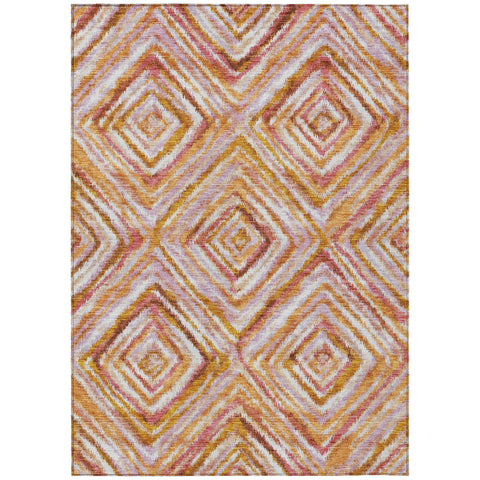 5' X 8' Orange Copper And Gold Geometric Washable Indoor Outdoor Area Rug