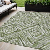 5' X 8' Artichoke Green And Sage Geometric Washable Indoor Outdoor Area Rug